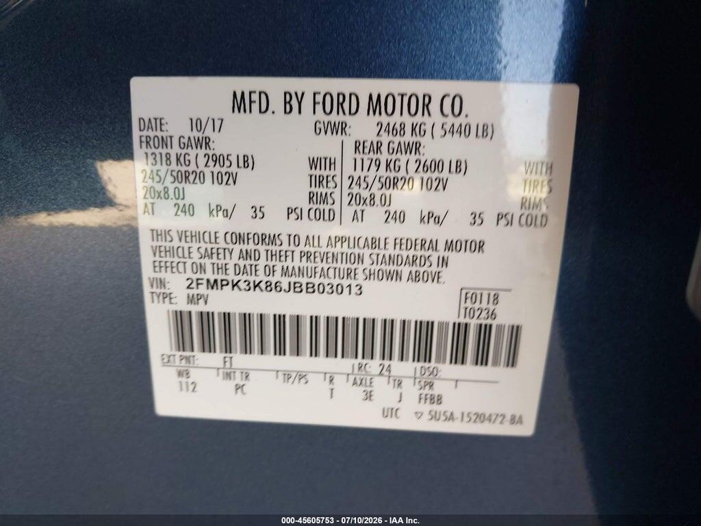 2FMPK3K86JBB03013 2018 FORD EDGE photo no. 9