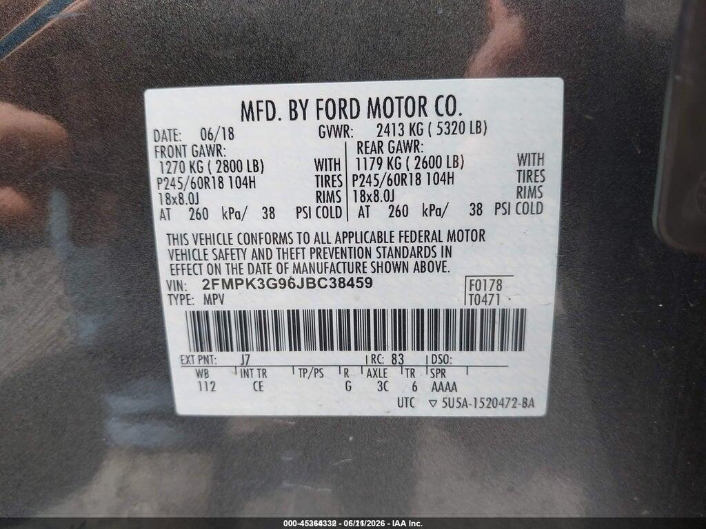2FMPK3G96JBC38459 2018 FORD EDGE photo no. 9