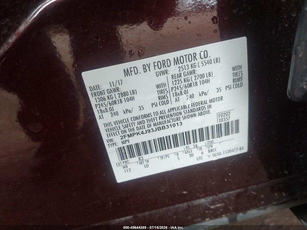 2FMPK4J93JBB31013 2018 FORD EDGE photo no. 9