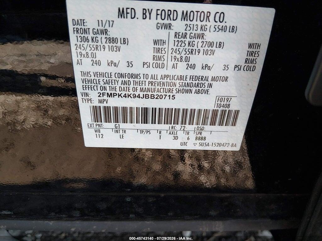 2FMPK4K94JBB20715 2018 FORD EDGE photo no. 9