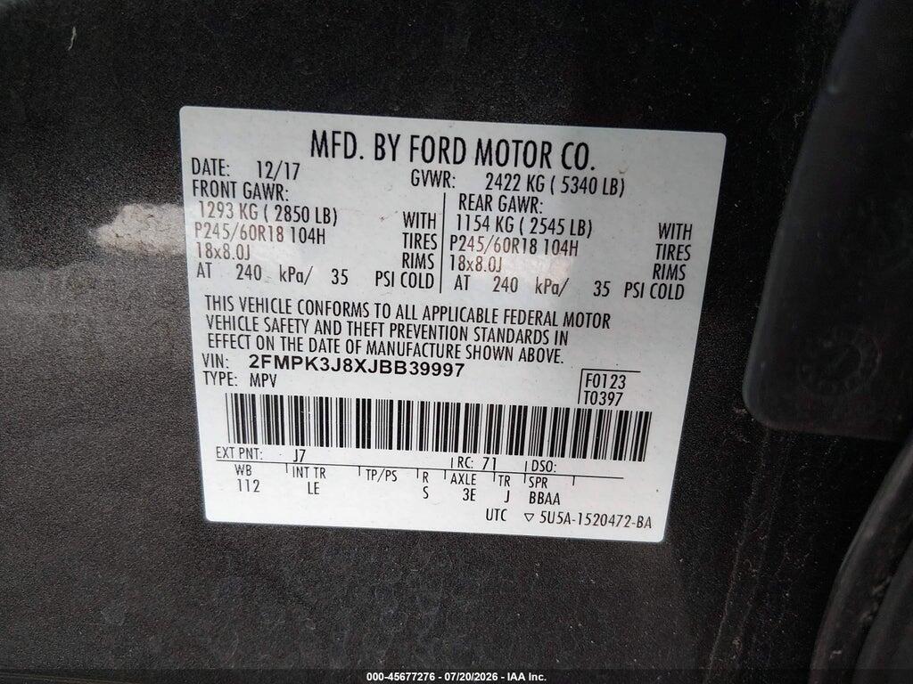 2FMPK3J8XJBB39997 2018 FORD EDGE photo no. 9