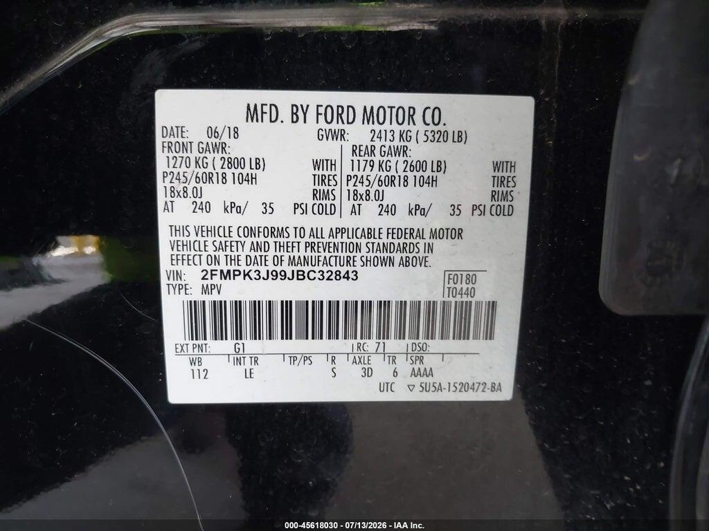 2FMPK3J99JBC32843 2018 FORD EDGE photo no. 9