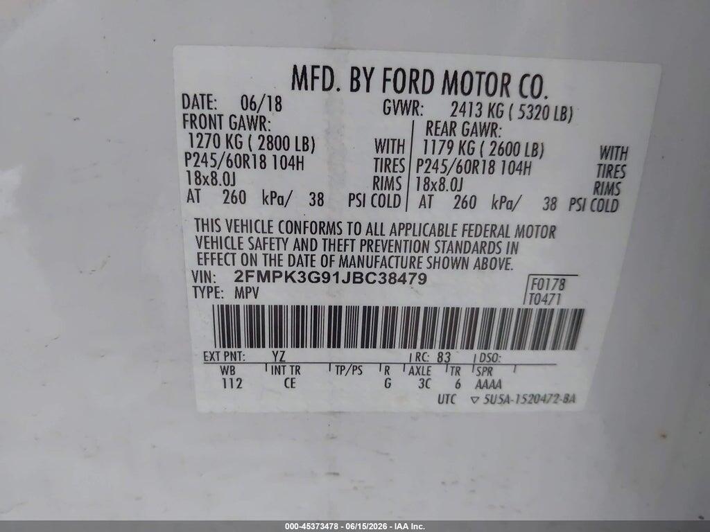 2FMPK3G91JBC38479 2018 FORD EDGE photo no. 9