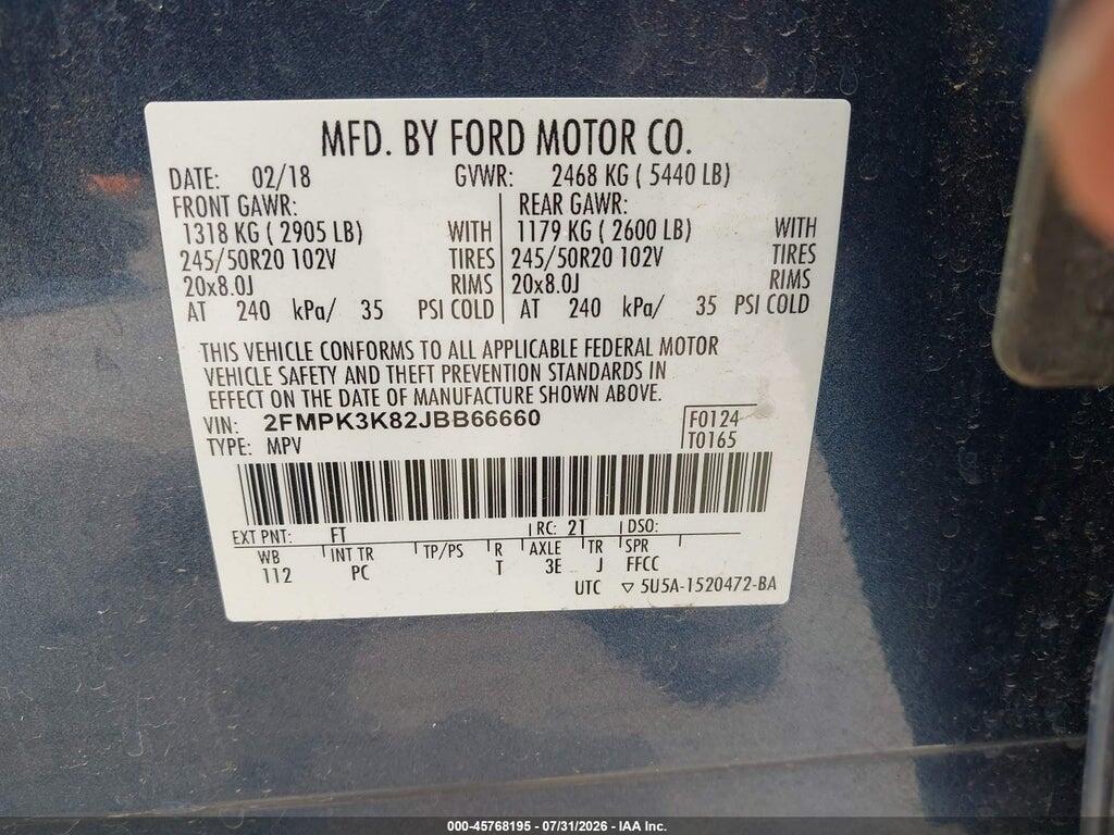 2FMPK3K82JBB66660 2018 FORD EDGE photo no. 9