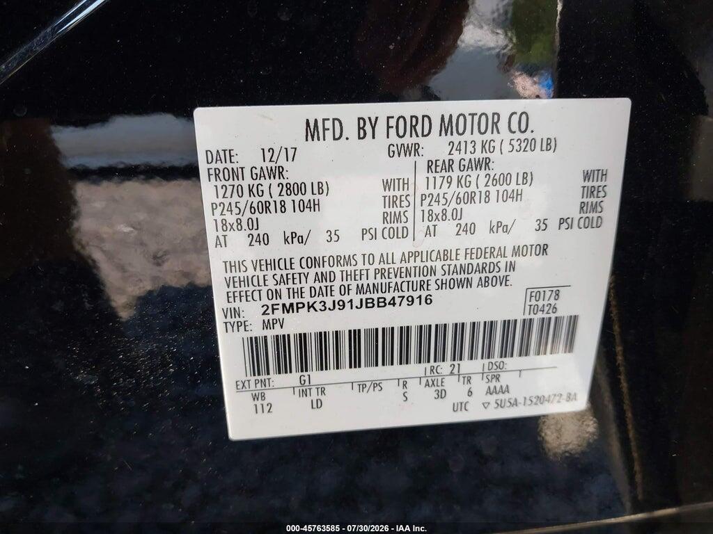 2FMPK3J91JBB47916 2018 FORD EDGE photo no. 9