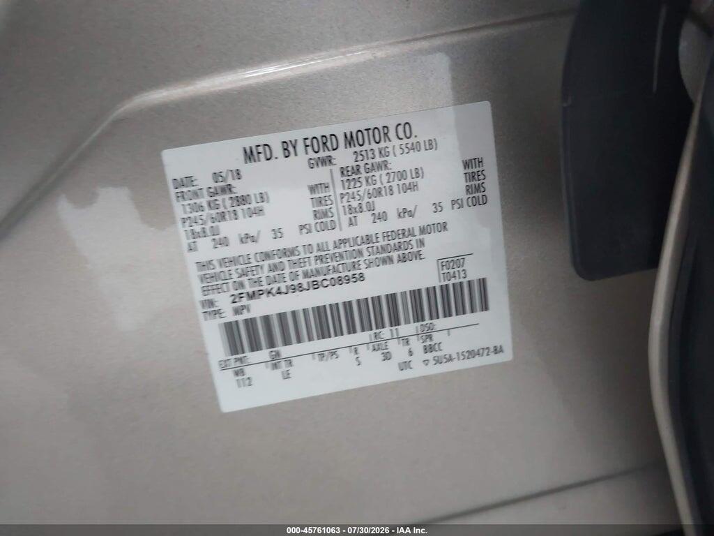 2FMPK4J98JBC08958 2018 FORD EDGE photo no. 9