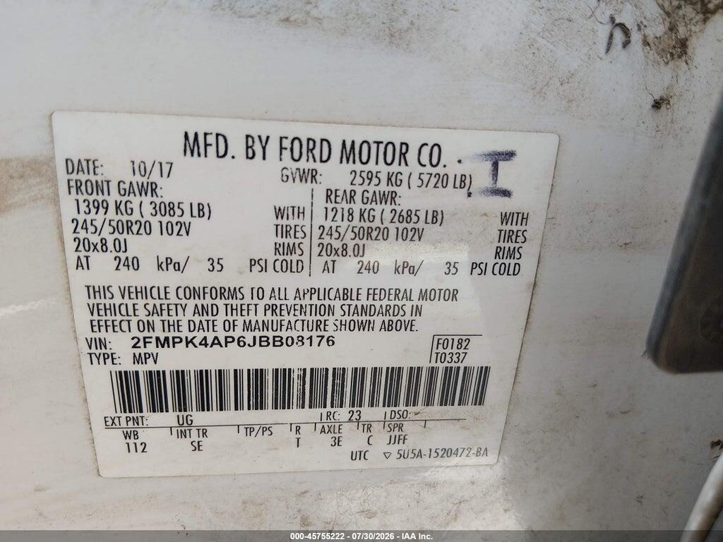 2FMPK4AP6JBB08176 2018 FORD EDGE photo no. 9