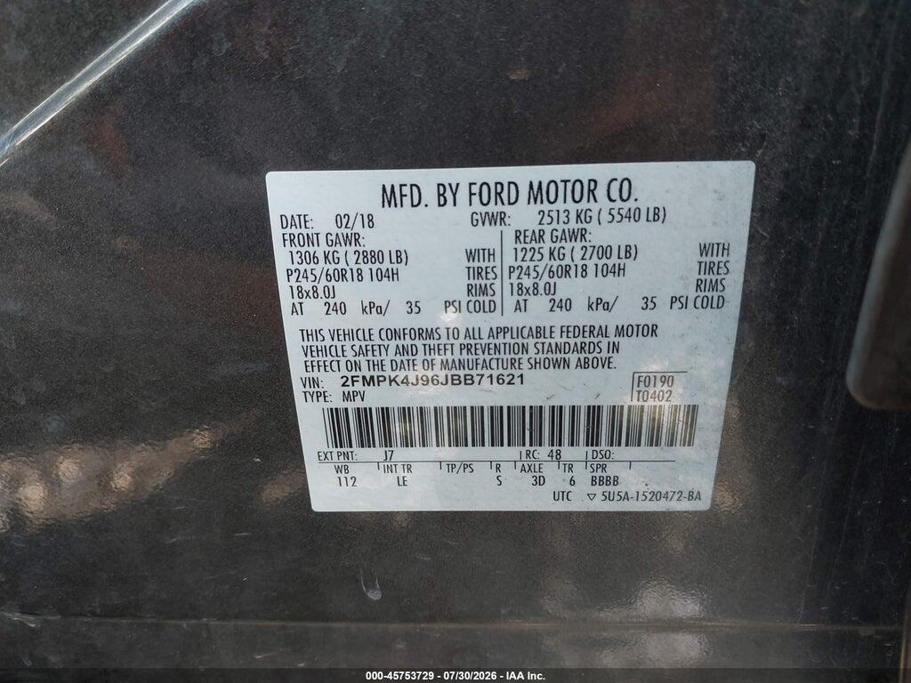 2FMPK4J96JBB71621 2018 FORD EDGE photo no. 9
