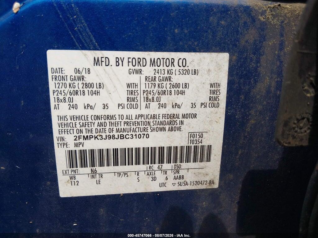 2FMPK3J98JBC31070 2018 FORD EDGE photo no. 9