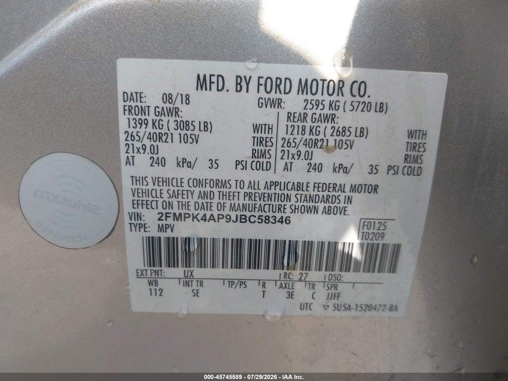 2FMPK4AP9JBC58346 2018 FORD EDGE photo no. 9