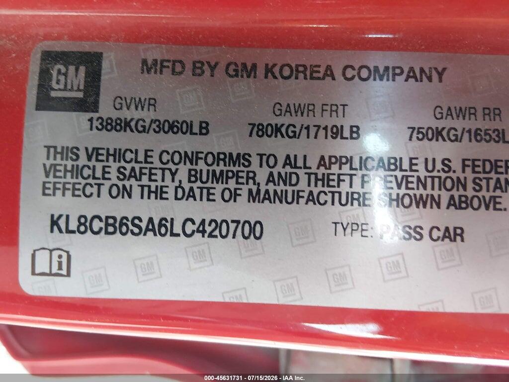 KL8CB6SA6LC420700 2020 CHEVROLET SPARK photo no. 9