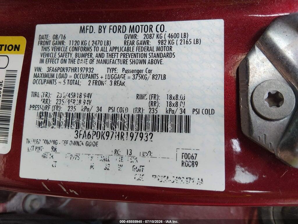 3FA6P0K97HR197932 2017 FORD FUSION photo no. 9