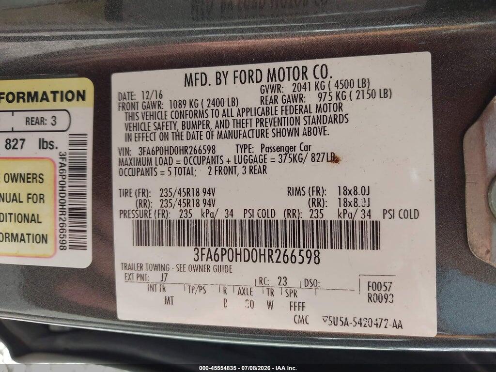 3FA6P0HD0HR266598 2017 FORD FUSION photo no. 9