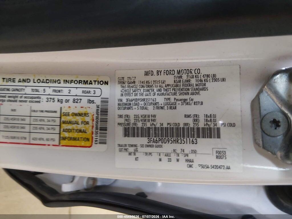 3FA6P0D95HR351163 2017 FORD FUSION photo no. 9