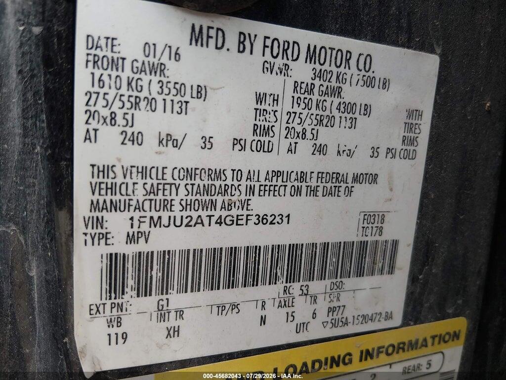 1FMJU2AT4GEF36231 2016 FORD EXPEDITION photo no. 9