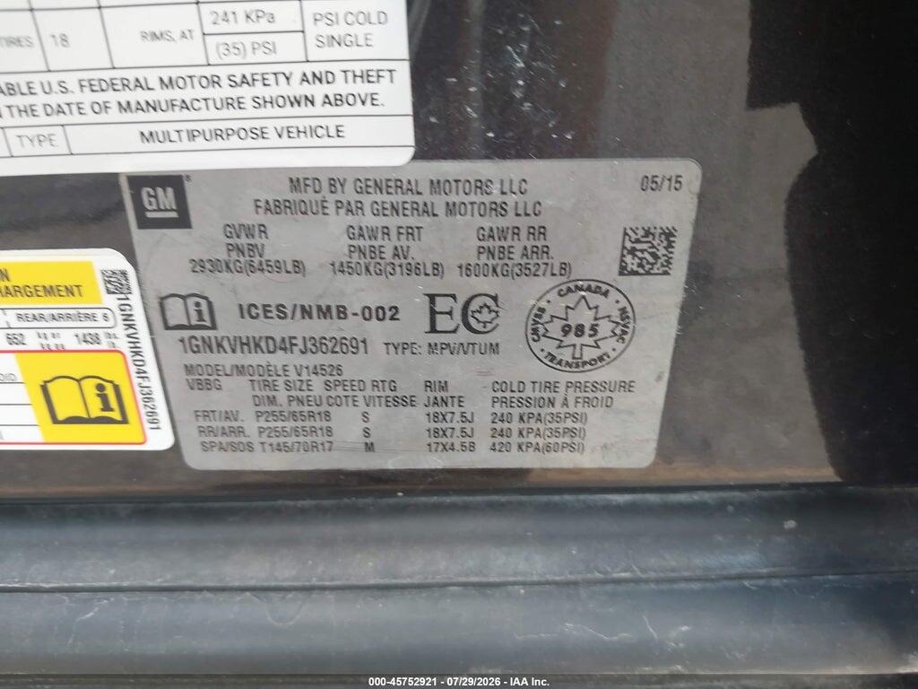 1GNKVHKD4FJ362691 2015 CHEVROLET TRAVERSE photo no. 9