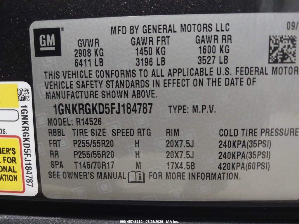 1GNKRGKD5FJ184787 2015 CHEVROLET TRAVERSE photo no. 9
