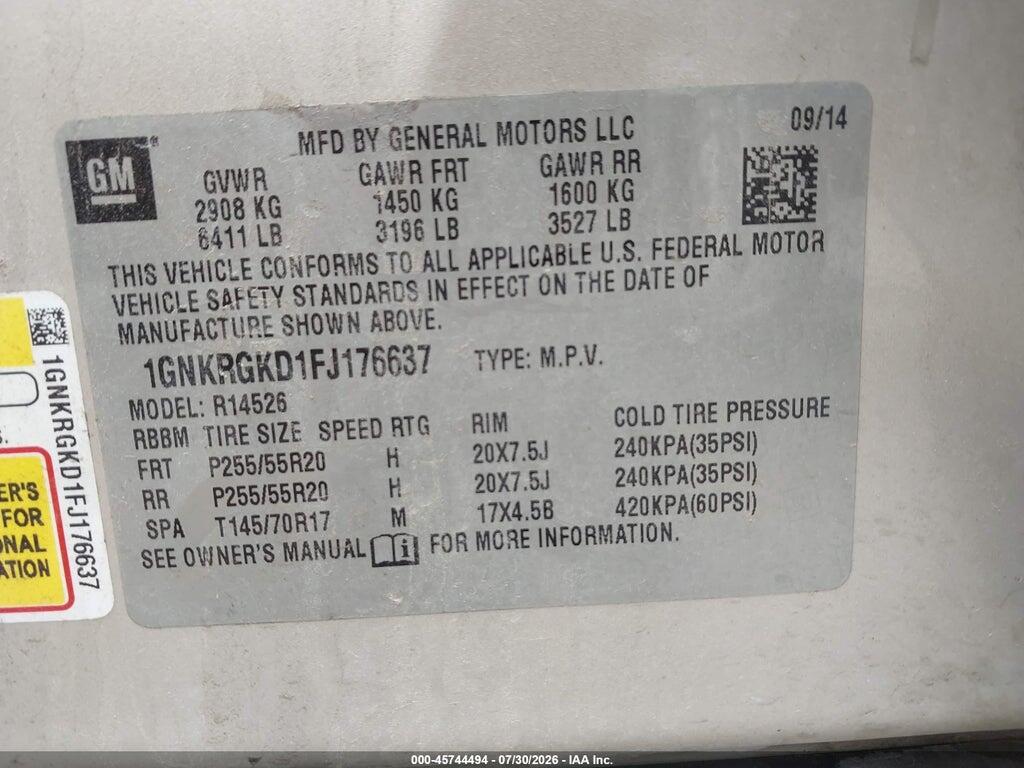 1GNKRGKD1FJ176637 2015 CHEVROLET TRAVERSE photo no. 9