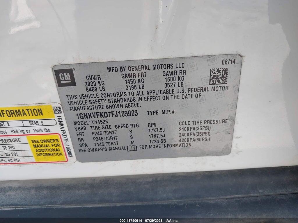 1GNKVFKD7FJ105903 2015 CHEVROLET TRAVERSE photo no. 9