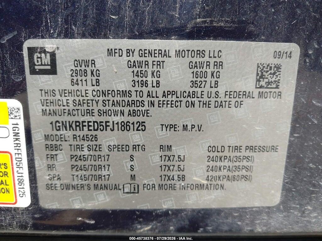 1GNKRFED5FJ186125 2015 CHEVROLET TRAVERSE photo no. 9