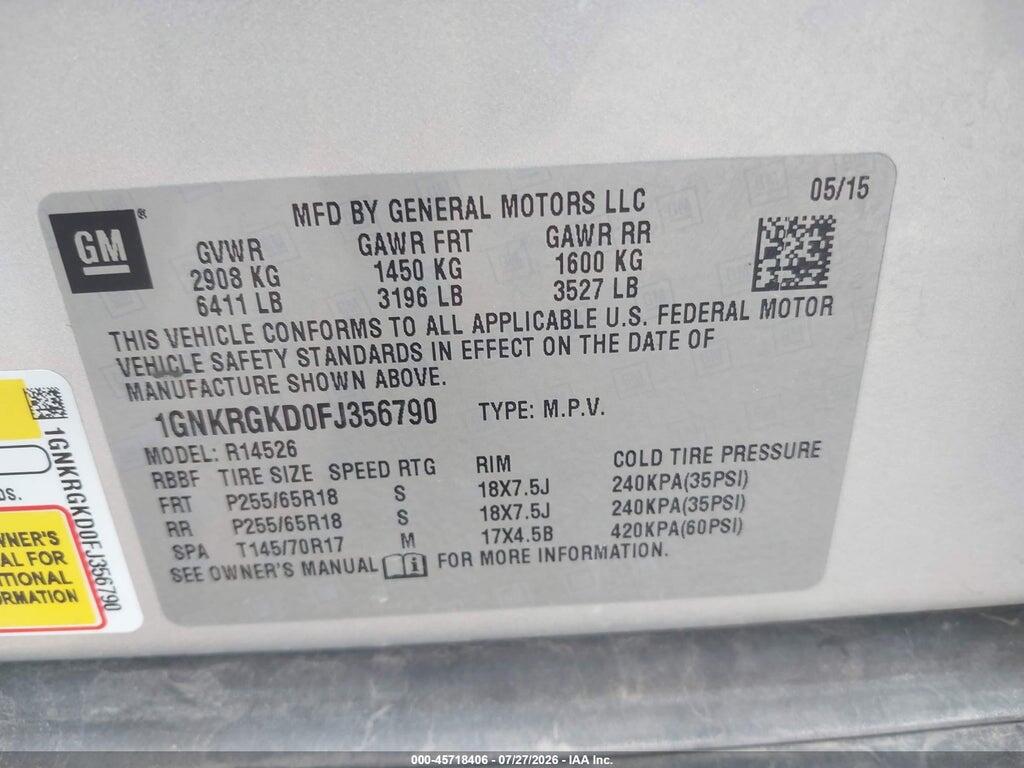 1GNKRGKD0FJ356790 2015 CHEVROLET TRAVERSE photo no. 9