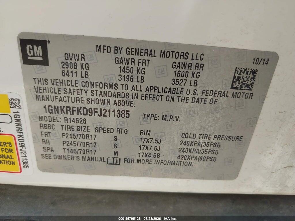 1GNKRFKD9FJ211385 2015 CHEVROLET TRAVERSE photo no. 9