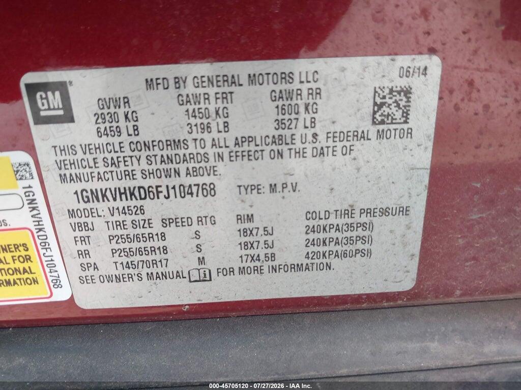 1GNKVHKD6FJ104768 2015 CHEVROLET TRAVERSE photo no. 9