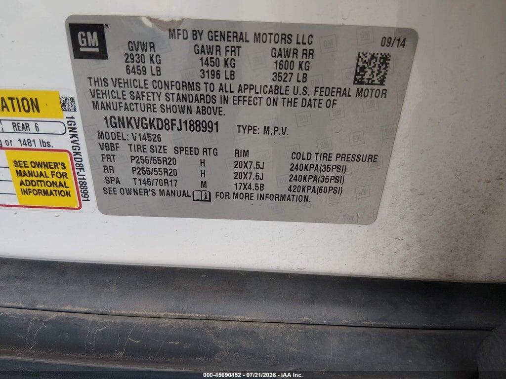 1GNKVGKD8FJ188991 2015 CHEVROLET TRAVERSE photo no. 9
