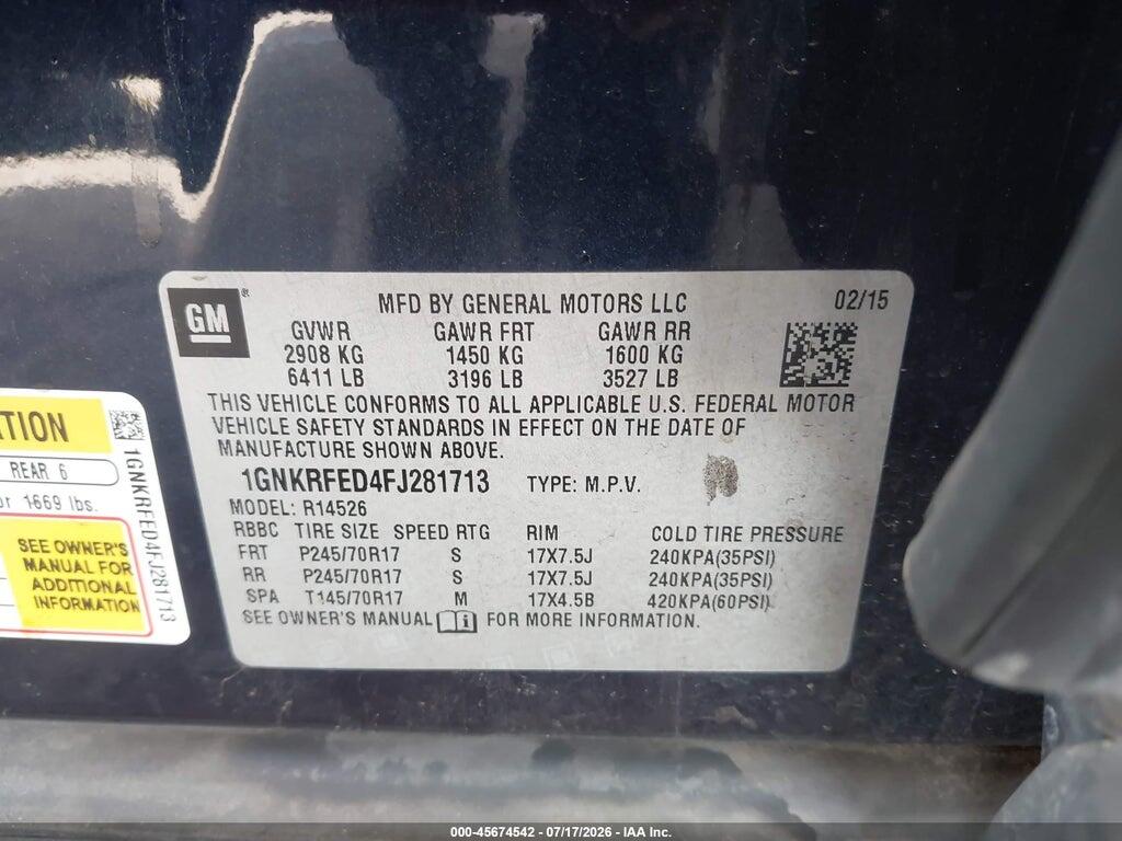 1GNKRFED4FJ281713 2015 CHEVROLET TRAVERSE photo no. 9