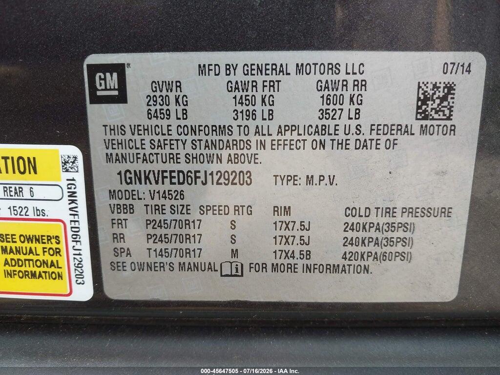 1GNKVFED6FJ129203 2015 CHEVROLET TRAVERSE photo no. 9