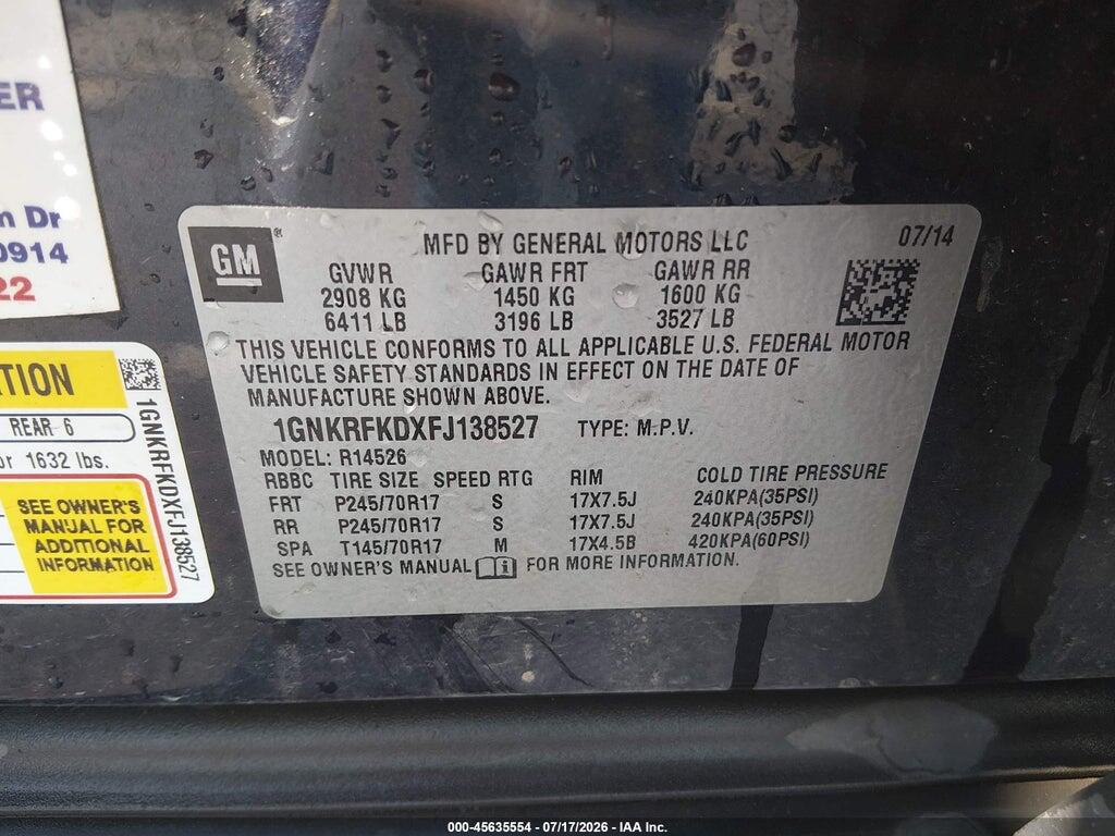 1GNKRFKDXFJ138527 2015 CHEVROLET TRAVERSE photo no. 9