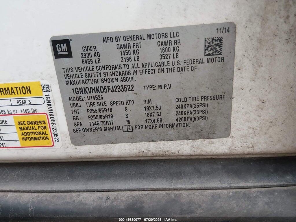 1GNKVHKD5FJ233522 2015 CHEVROLET TRAVERSE photo no. 9
