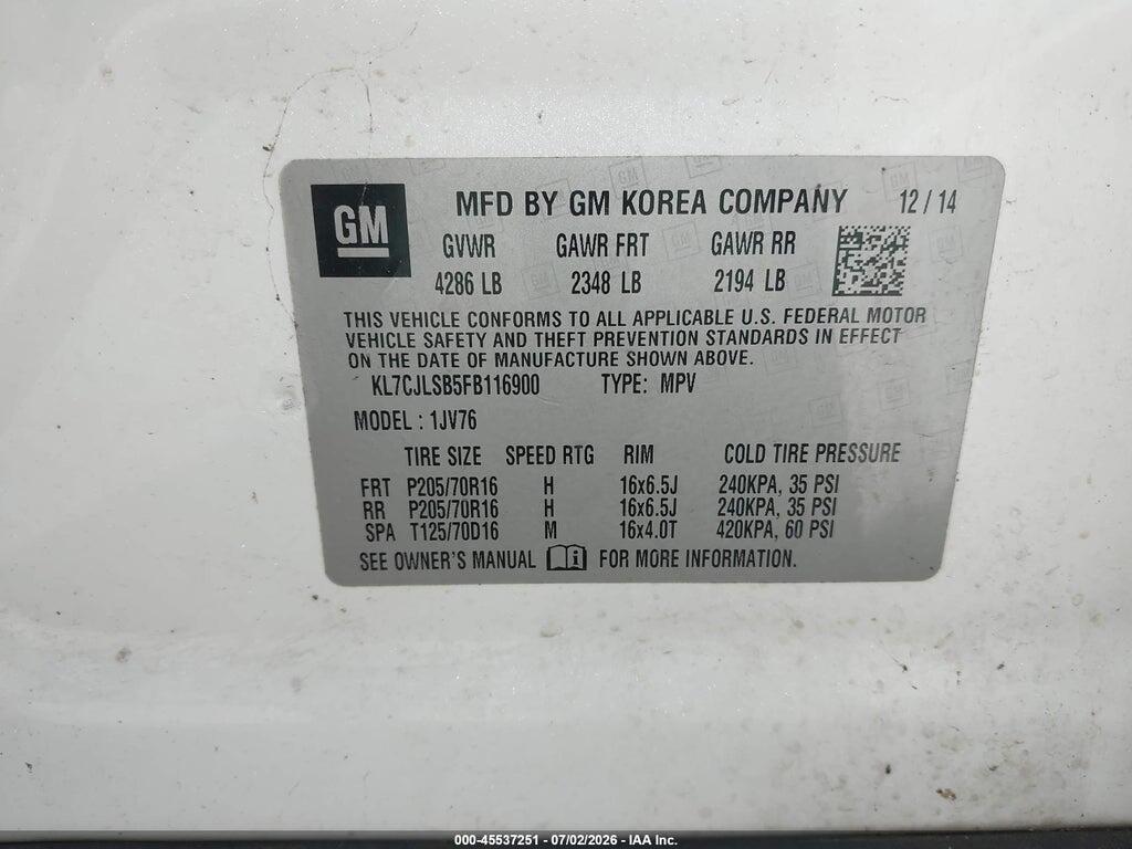 KL7CJLSB5FB116900 2015 CHEVROLET TRAX photo no. 9