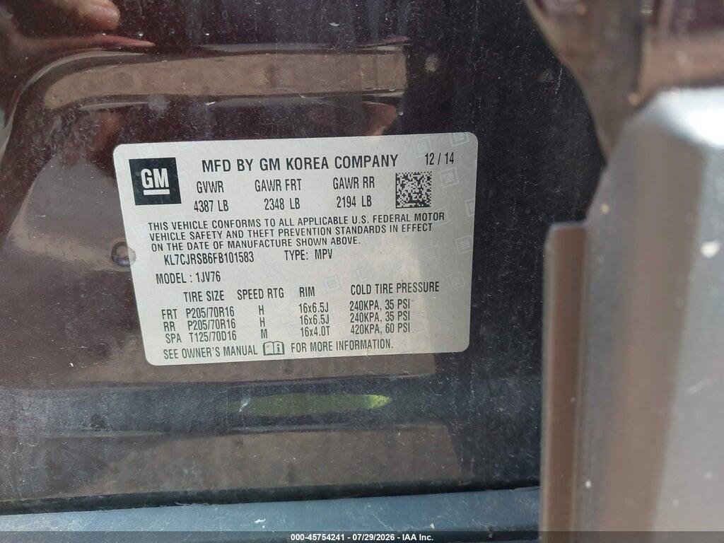 KL7CJRSB6FB101583 2015 CHEVROLET TRAX photo no. 9