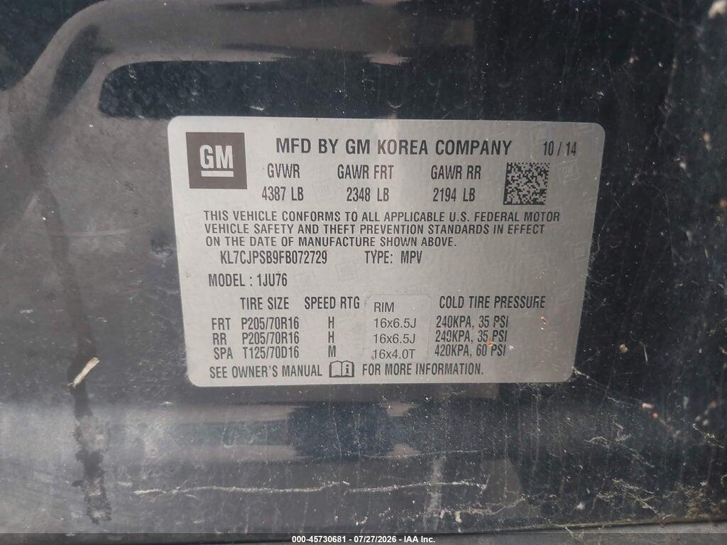 KL7CJPSB9FB072729 2015 CHEVROLET TRAX photo no. 9