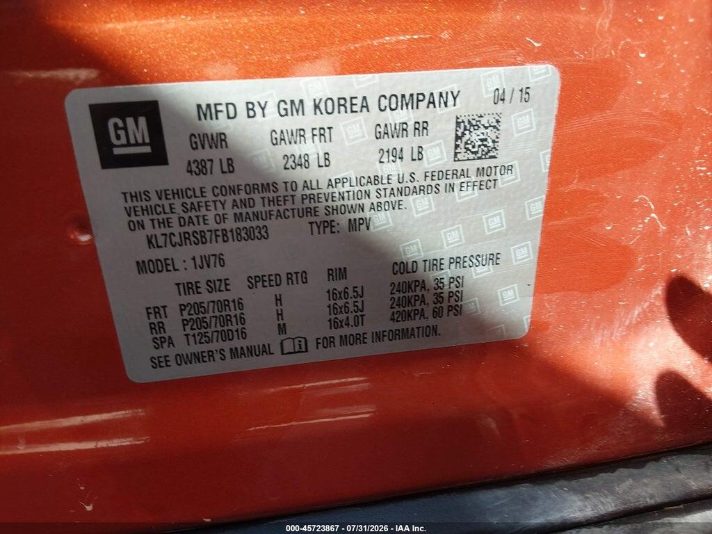 KL7CJRSB7FB183033 2015 CHEVROLET TRAX photo no. 9