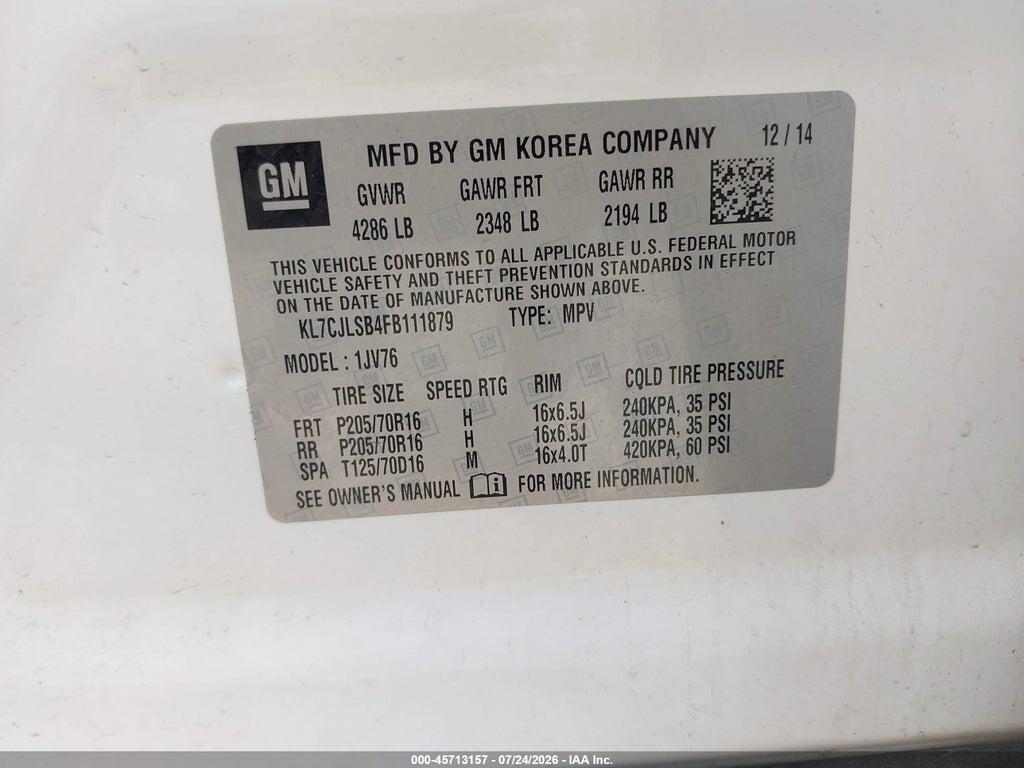 KL7CJLSB4FB111879 2015 CHEVROLET TRAX photo no. 9