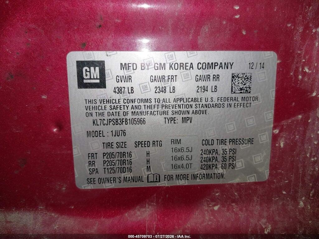 KL7CJPSB3FB105966 2015 CHEVROLET TRAX photo no. 9