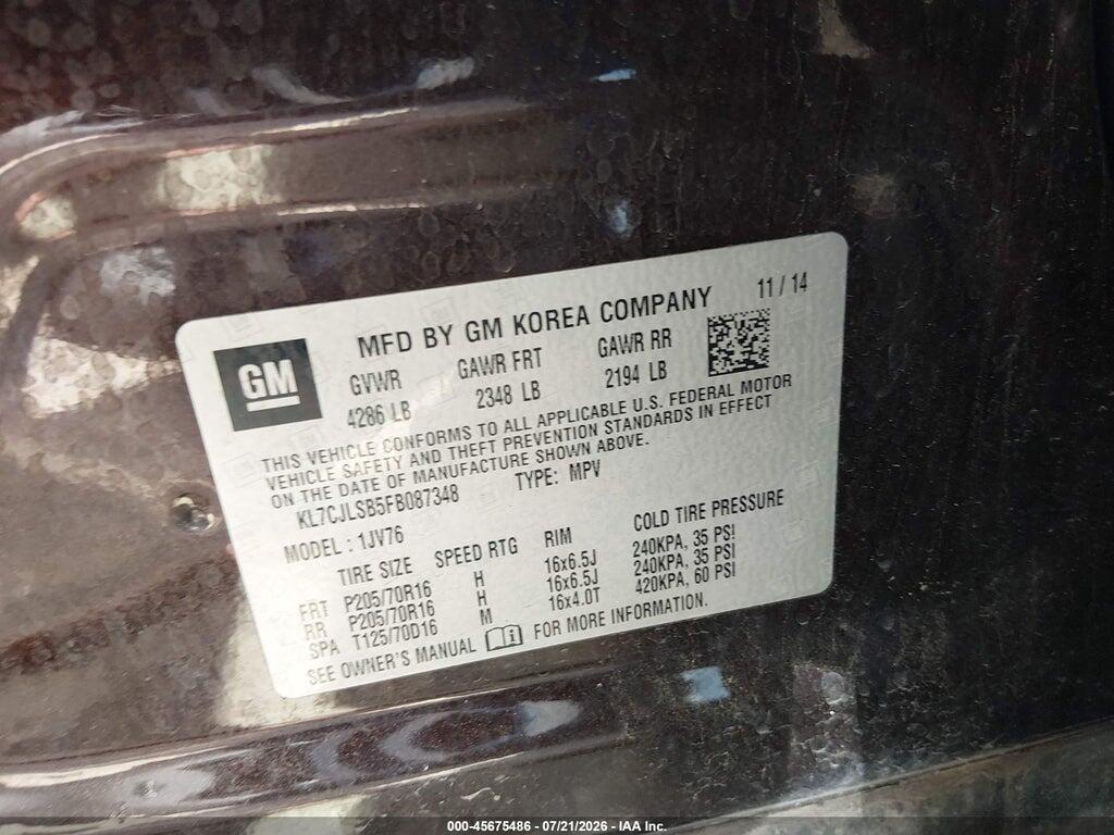 KL7CJLSB5FB087348 2015 CHEVROLET TRAX photo no. 9