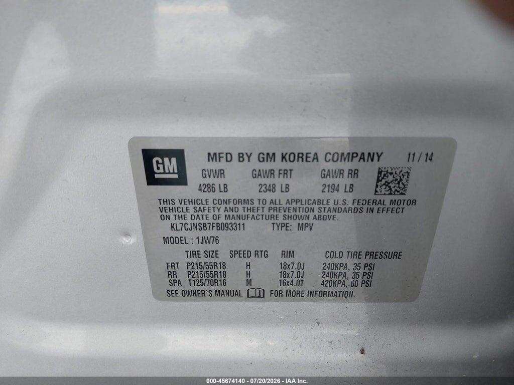 KL7CJNSB7FB093311 2015 CHEVROLET TRAX photo no. 9