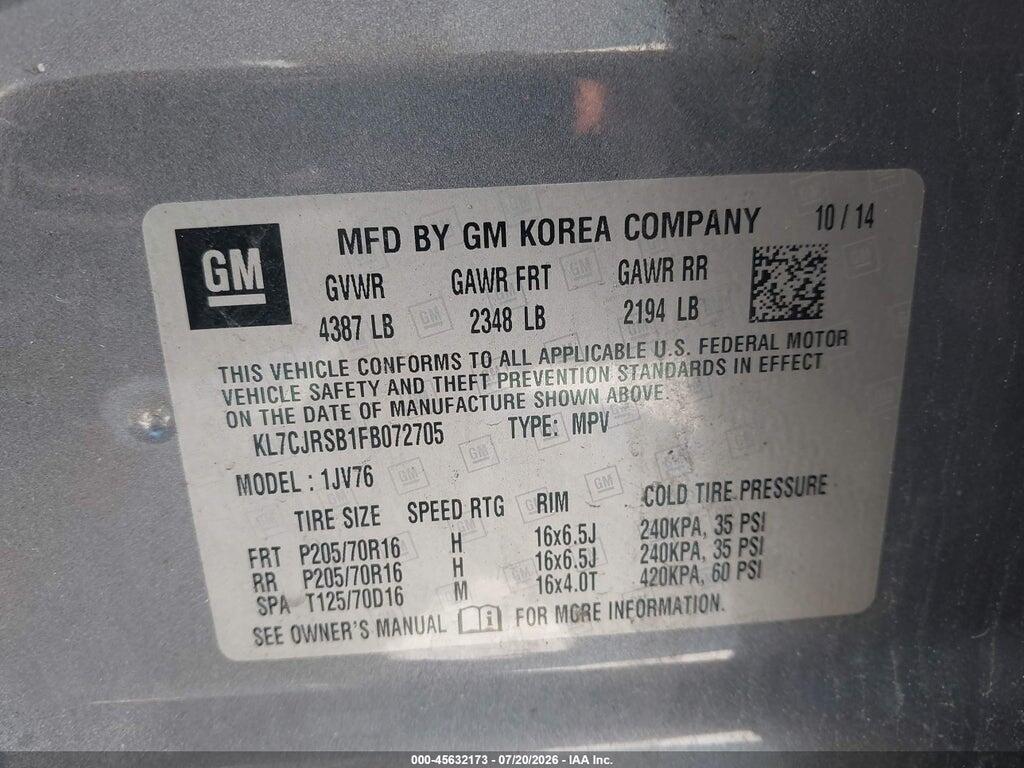 KL7CJRSB1FB072705 2015 CHEVROLET TRAX photo no. 9