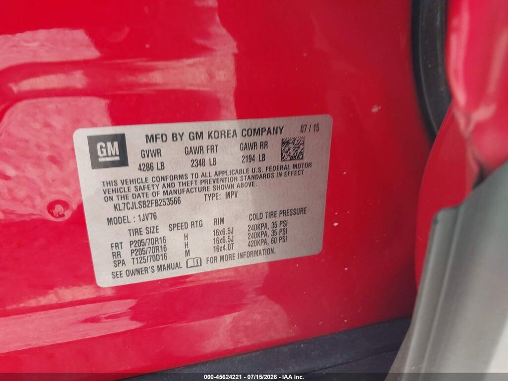 KL7CJLSB2FB253566 2015 CHEVROLET TRAX photo no. 9