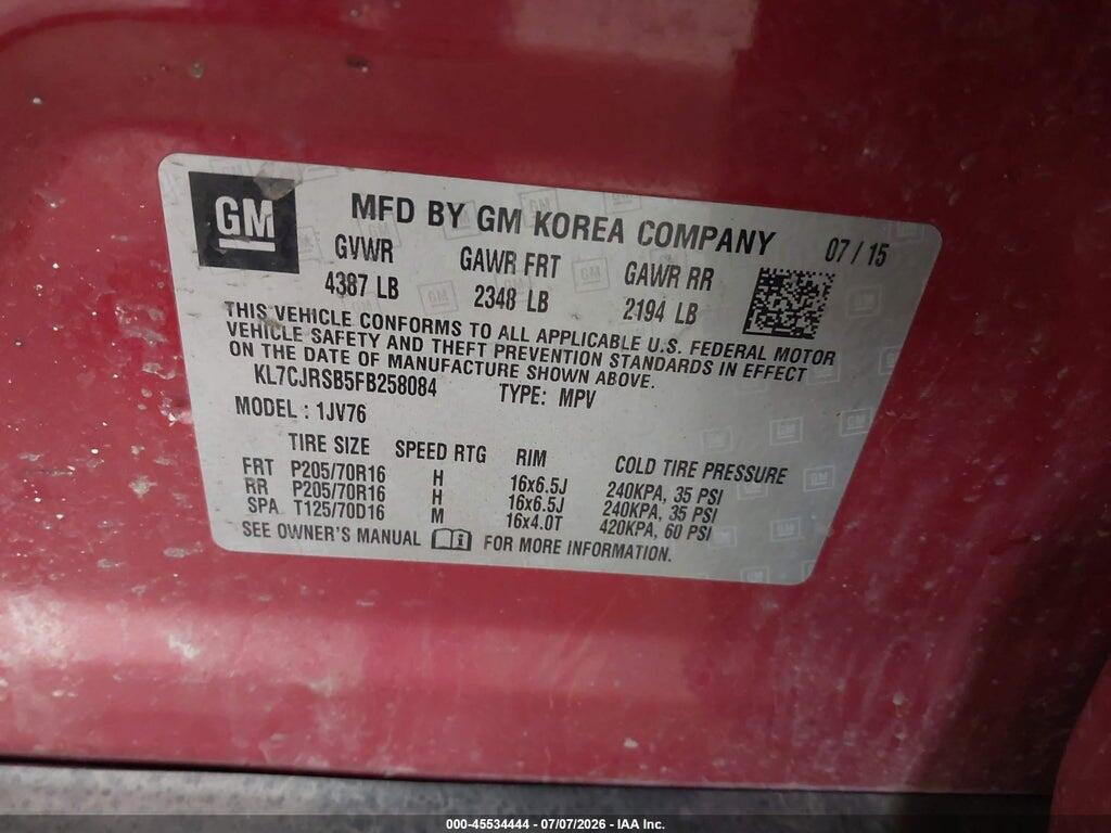 KL7CJRSB5FB258084 2015 CHEVROLET TRAX photo no. 9