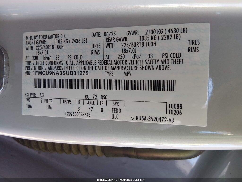 1FMCU9NA3SUB31275 2025 FORD ESCAPE photo no. 9