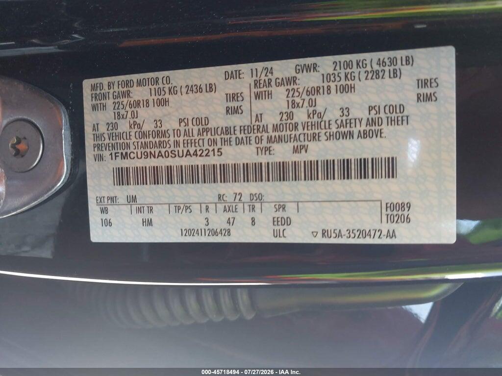 1FMCU9NA0SUA42215 2025 FORD ESCAPE photo no. 9