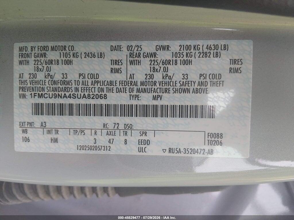 1FMCU9NA4SUA82068 2025 FORD ESCAPE photo no. 9