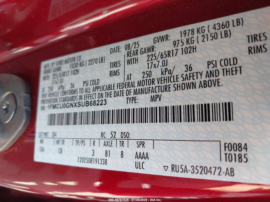 1FMCU0GNXSUB68223 2025 FORD ESCAPE photo no. 9