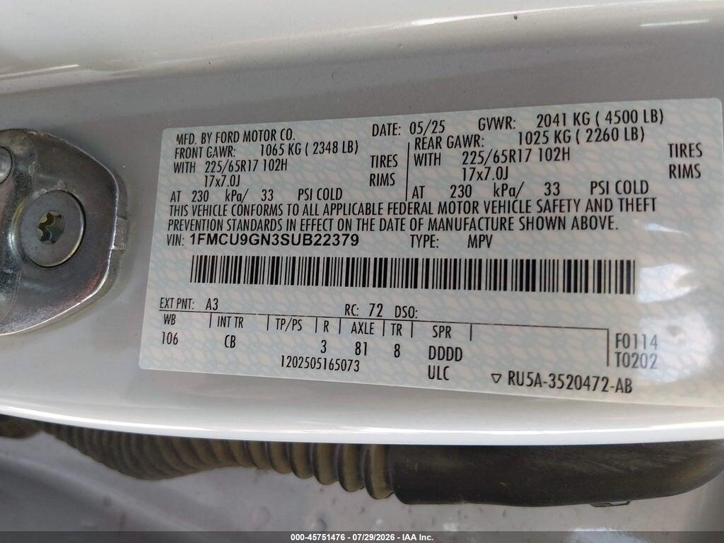 1FMCU9GN3SUB22379 2025 FORD ESCAPE photo no. 9