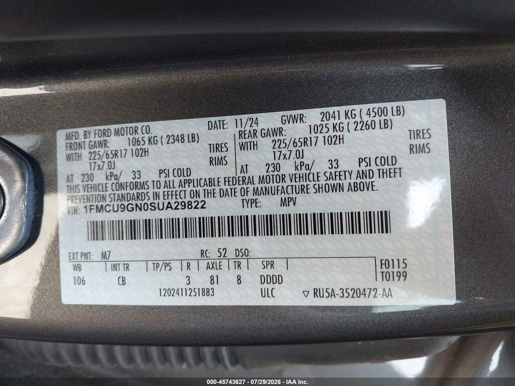 1FMCU9GN0SUA29822 2025 FORD ESCAPE photo no. 9
