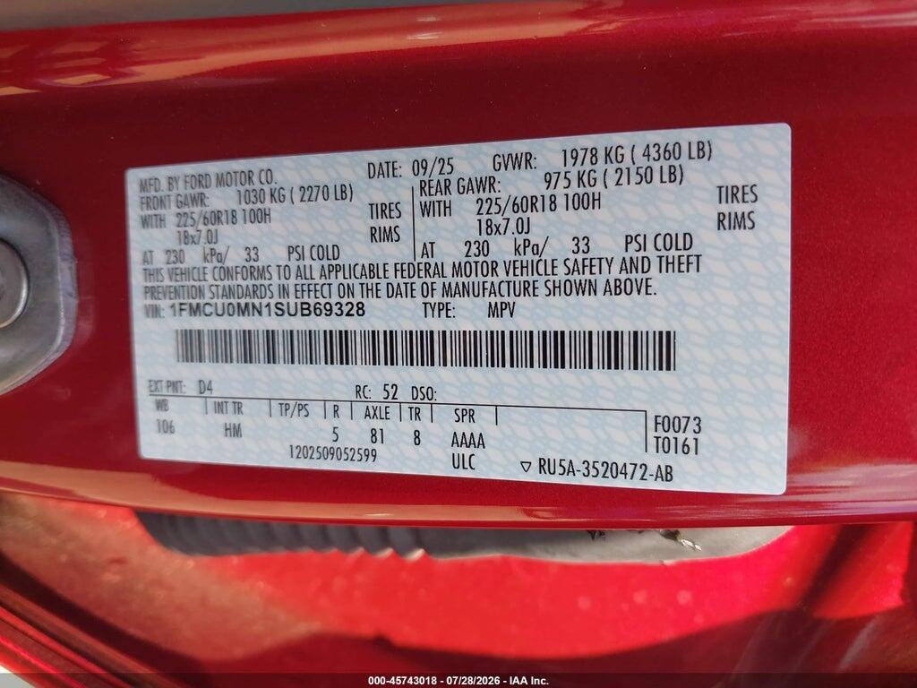 1FMCU0MN1SUB69328 2025 FORD ESCAPE photo no. 9